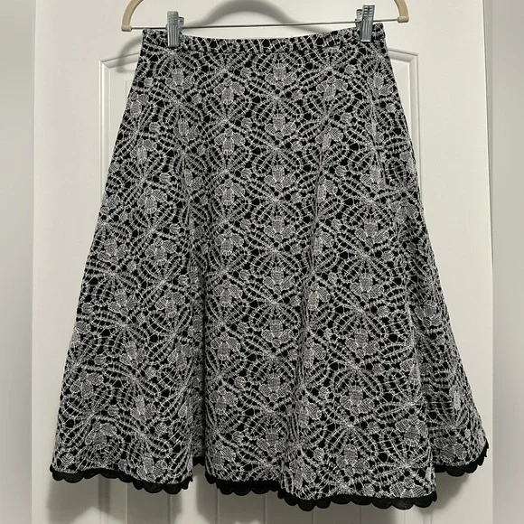 Piazza Sempione Black & White Lace A-Line Midi Skirt | Italian Designer Elegant - Picture 5 of 11